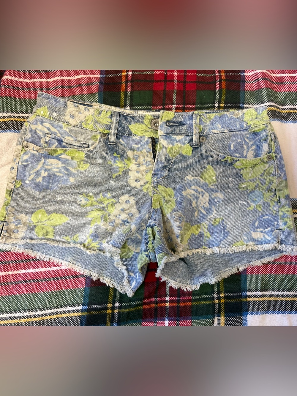 Y2K Aeropostale Women’s floral denim low rise Cutoff Shorts size 1/2
